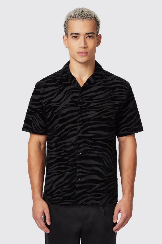 Men's Embroidered Detail Casual Shirts in Beige for a Touch of EleganceMagnussen Slim Fit Zebra Flocked Black Shirt