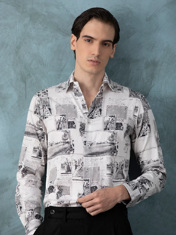 Men's Graphic - Printed Casual Shirts with Pop - Culture References for a Fun and Stylish LookWhite Abstact Printed Shirt