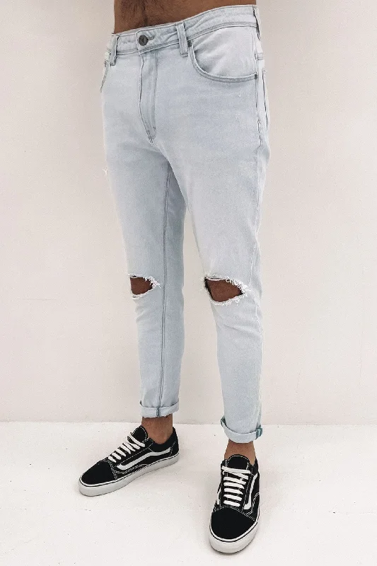 Men's High - Waisted Jeans in a Medium Wash for a Vintage - Style RevivalA Dropped Skinny Turn Up Jean Streetsoul Rip