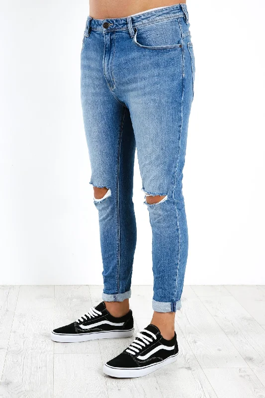 Men's Cargo Jeans with Multiple Pockets for a Practical and Outdoor - Friendly LookA Dropped Skinny Turn Up Jean Tribe Blue Rip