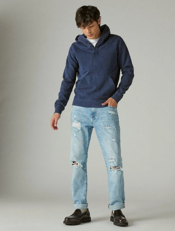 Men's Distressed Jeans with Patches for a Retro and DIY - Inspired AppearanceLucky Brand Men's 410 Athletic Straight