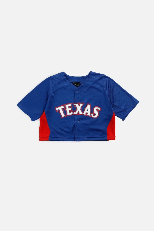 Men's Sustainable Organic Cotton Rugby Jerseys for Eco - Conscious Sports EnthusiastsRework Crop Texas Rangers MLB Jersey - S