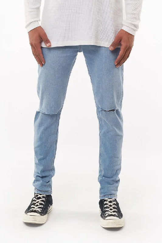 Men's Jeans with a Zip - Off Lower Leg for Convertible StyleShadow Jean Trashed Out Blue