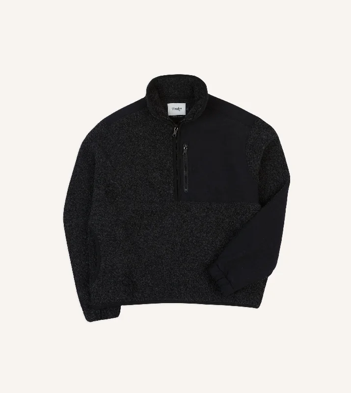 Men fleece - backed compression shirts for workoutsDrake's by A. Levine Grey Boucle Wool Half-Zip Fleece Jacket