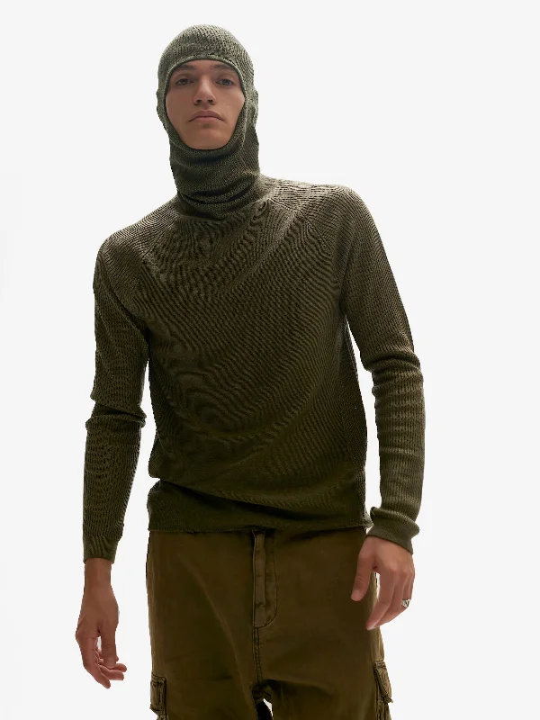 Men's Jacquard Patterned Wool - Acrylic Sweater in Purple for a Sophisticated Autumn OutfitBALACLAVA SWEATER - Stone Green