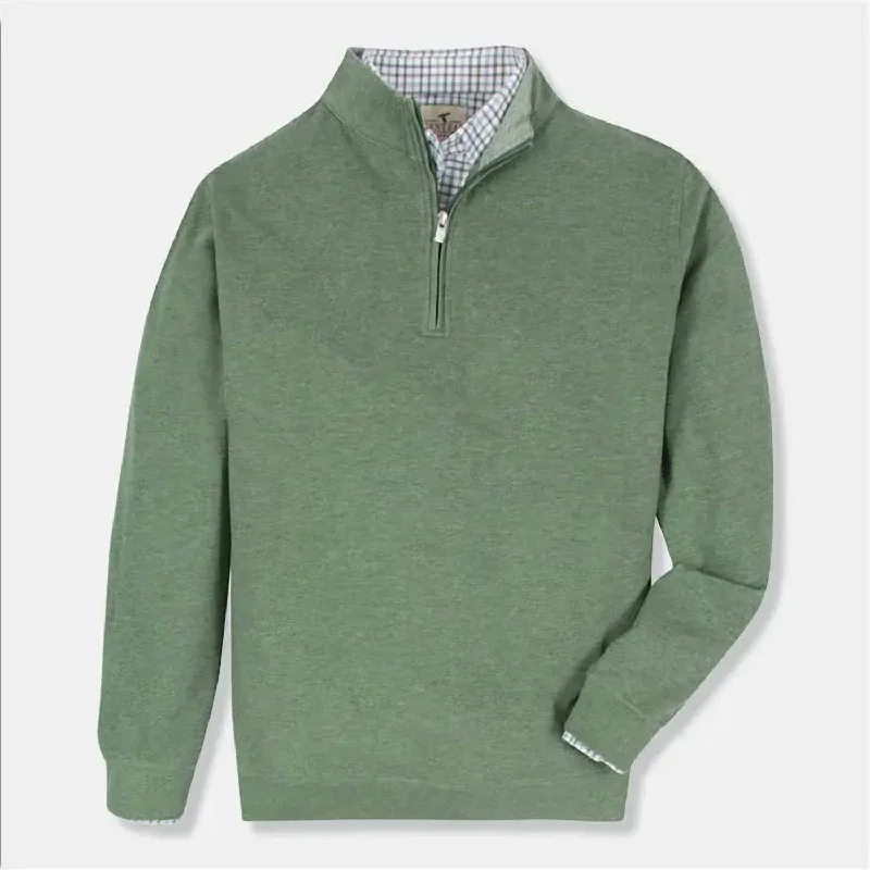 Plus Size Men's Pocket - Detail Sweater in Olive Green for a Practical and Fashionable Everyday WearCotton/modal Quarter Zip In Cypress