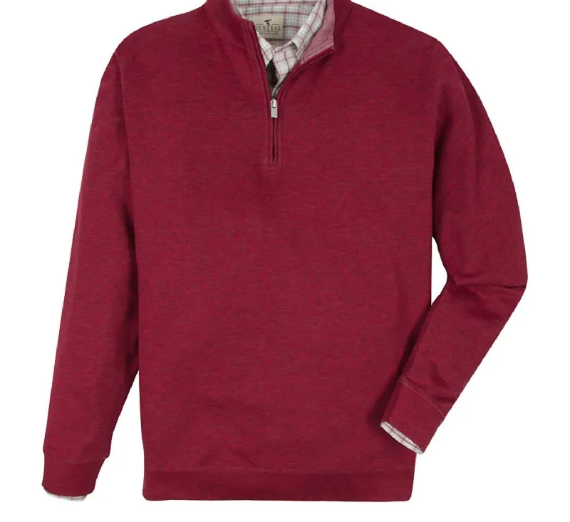 Men's Embroidered Floral Patterned Silk - Blend Sweater in Cream for a Spring - Inspired LookCotton Modal Quarter-Zip Pullover In Merlot