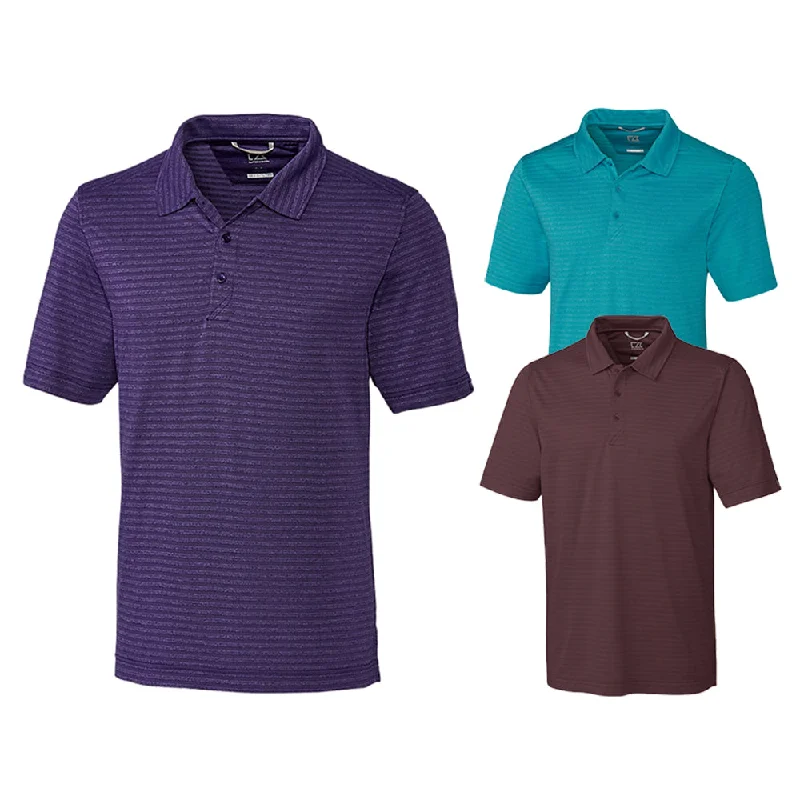 Men's slim fit short sleeve polo shirts with contrast collarsCutter and Buck Cascade Melange Stripe Golf Polo 2019