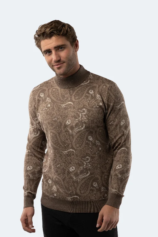 Plus Size Men's V - Neck Cashmere - Blend Sweater in Navy with Ribbed Trim for a Classic StyleMelange Mink Paisley Mockneck Sweater