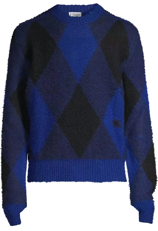 Men's Chunky Knit Fair Isle Patterned Wool Sweater in Multicolor for a Festive Holiday OutfitMen's Argyle Check Ekd Wool Pullover Sweater In Blue