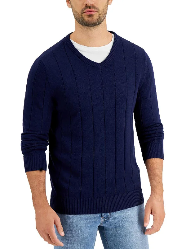 Regular Fit Men's Heathered Knit Sweater in Charcoal for a Laid - Back Weekend LookMens V Neck Ribbed Trim Pullover Sweater