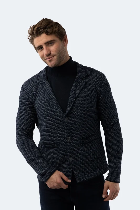 Men's Zip - Up Fleece - Lined Sweater in Black with Thumbholes for Outdoor Winter ActivitiesNavy Cardigan