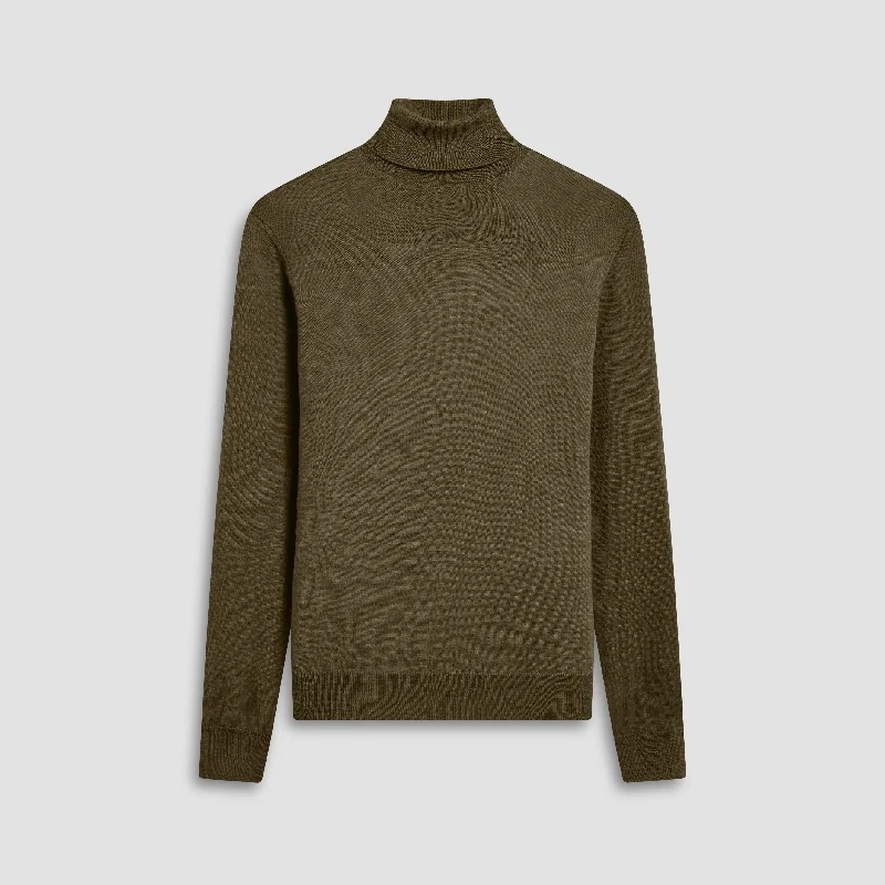 Men's Shearling - Lined Leather Sweater in Brown for a Rugged and Warm Winter EnsembleSuper Merino Solid Turtleneck Sweater