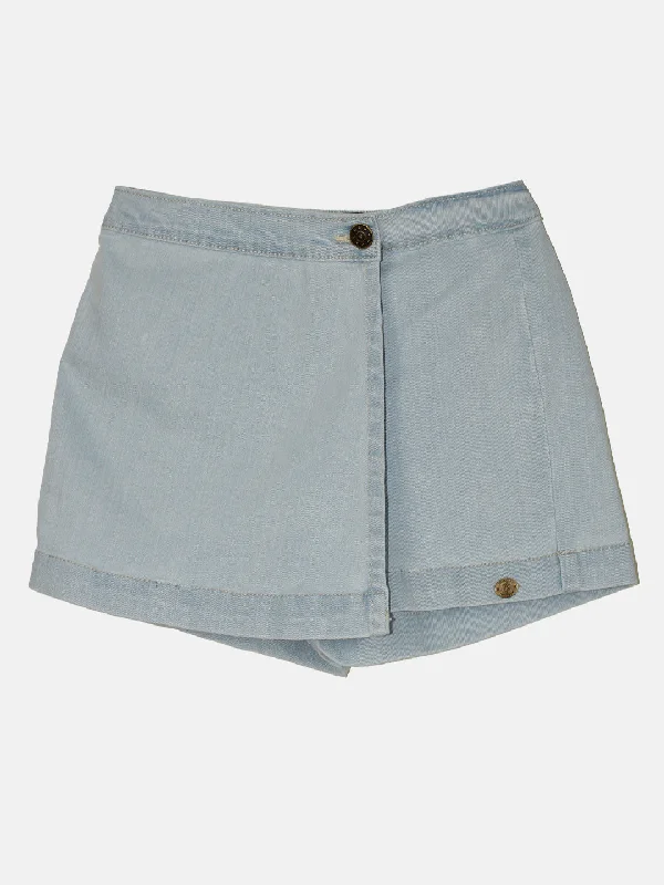 Girls Denim Over Lap Shorts With Applique