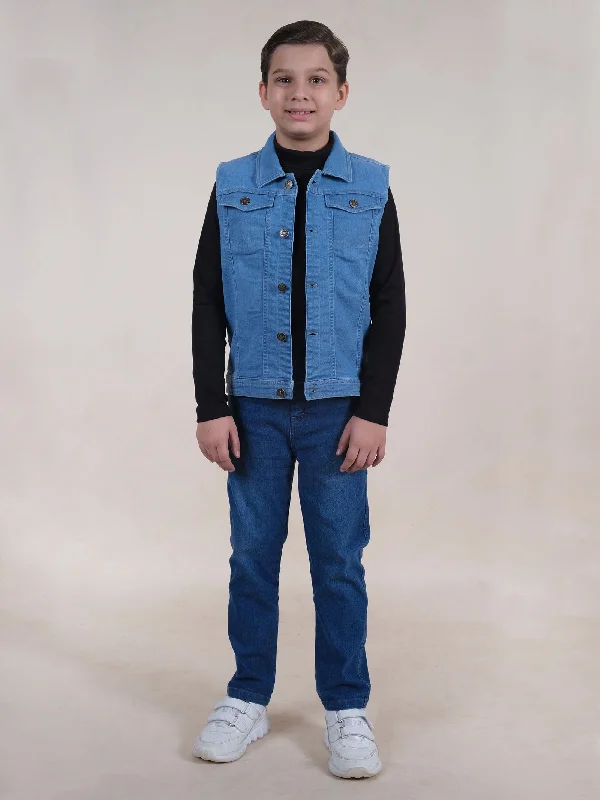 Boys Cotton T-Shirt With Denim Jeans & Jacket Set