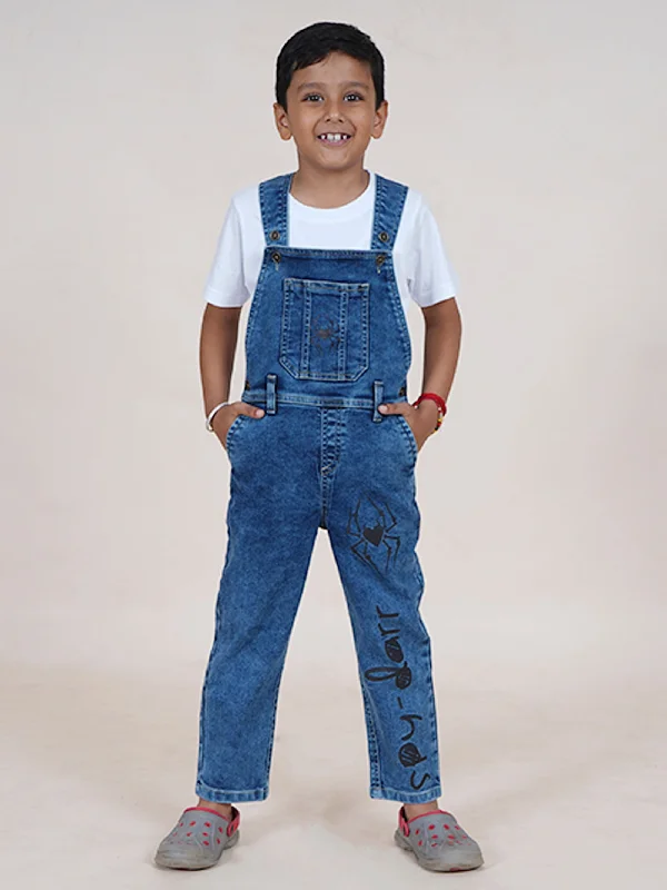 Boys Spyder Printed Full Length Denim Dungaree Pant