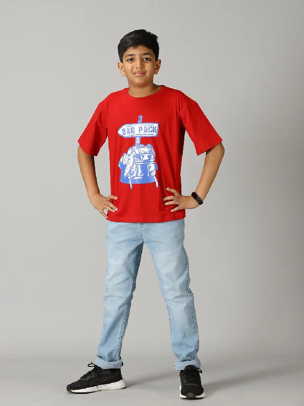 Boys Printed Drop Shoulder Tee & Basic 5 Pocket Denim Pant Set