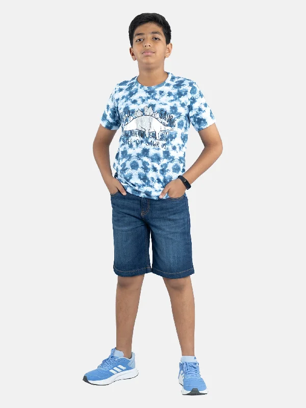 Boys Tie & Dye Printed Tee & Denim Shorts Sets