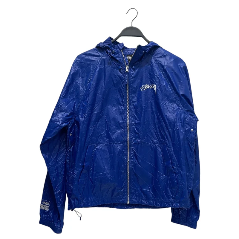 Men coats made from recycled materials for an eco - friendly choiceSTUSSY/Windbreaker/S/Nylon/BLU/Graphic/Chest Logo