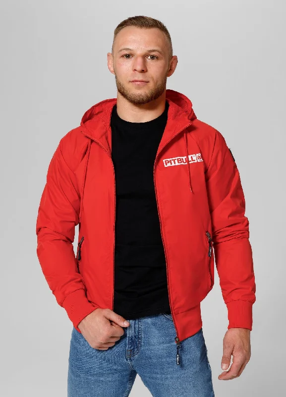 Men jackets with a built - in hood that can be stowed away when not in useMen's transitional hooded jacket Athletic Logo