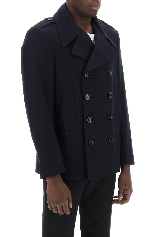 Slim - fit men coats in navy blue for a classic and sophisticated appearanceDolce & Gabbana Double-Breasted Cotton Twill Caban