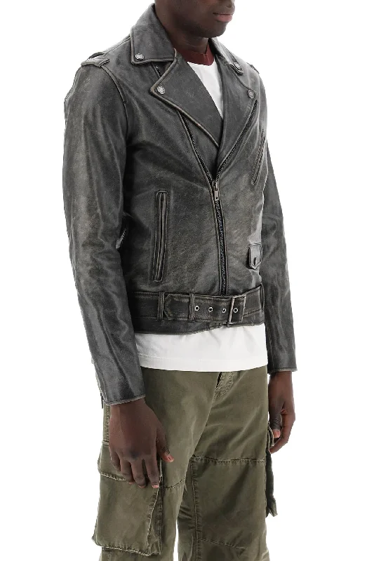 Lightweight men coats made of breathable fabric for spring and autumnGolden Goose Vintage-Effect Leather Biker Jacket