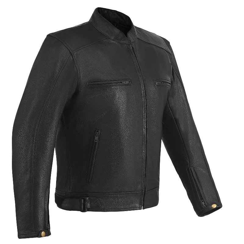 Waterproof men jackets with taped seams for heavy rain protectionHMM538 Men's Cowhide Premium Leather Scooter Jacket with Conceal Carry