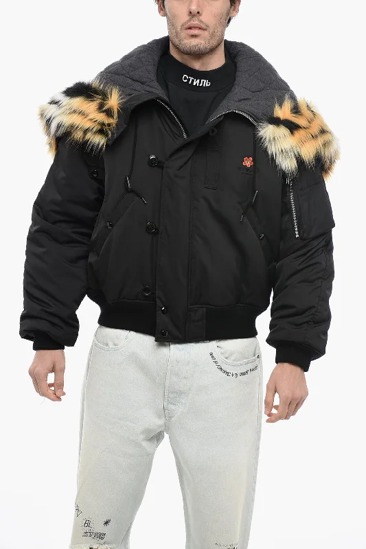 Men coats with a zip - out lining for easy cleaning and versatilityKenzo Drop Shoulder Bomber With Faux-Fur