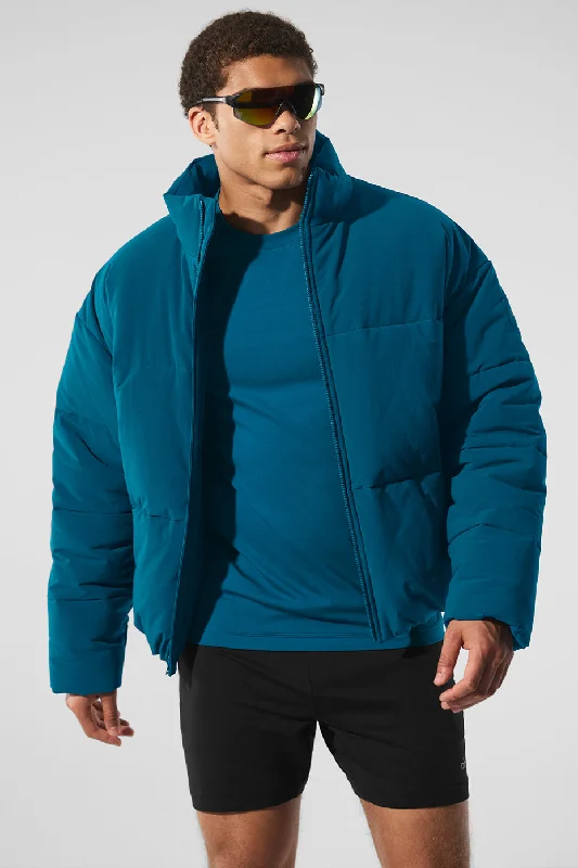 Men jackets with a media - friendly pocket for easy access to gadgetsStretch Woven Street Puffer - Eclipse Blue