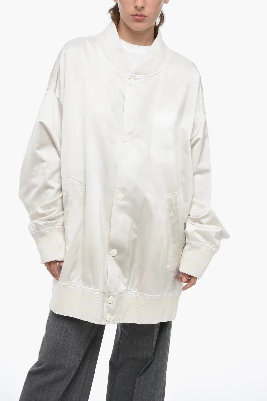 Men coats made from recycled materials for an eco - friendly choiceMaison Margiela MM6 Satin Oversized Bomber Jacket with Vintage Effect