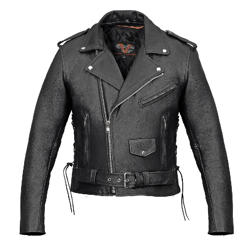 Corduroy men jackets in earthy tones for a rustic charmVL515S Men's Basic Classic Motorcycle Jacket with Lace Sides & Zip out Liner