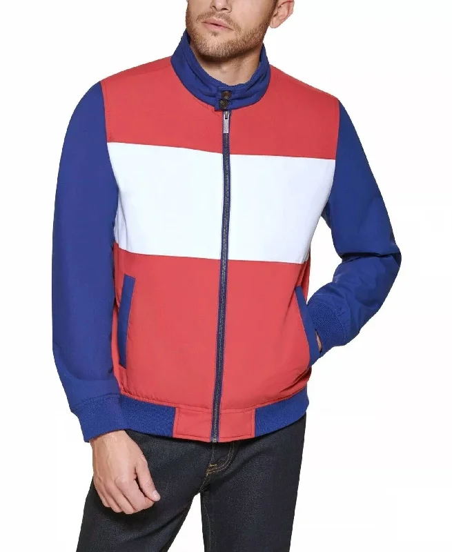 Men coats with a zip - out lining for easy cleaning and versatilityMen's Bomber Jacket In Red, Blue, White