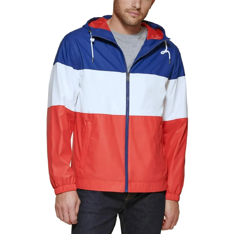 Men coats with a hooded design for added protection against the elementsMen's Bomber Jacket With Hoodie In Red, Blue, White