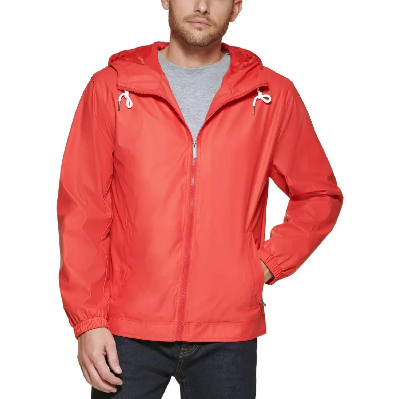 Men coats with a contrasting trim for a fashion - forward aestheticMen's Bomber Jacket With Hoodie In Red