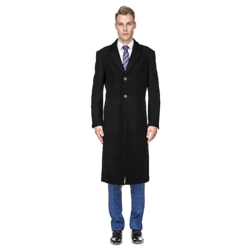 Men coats with a zip - out lining for easy cleaning and versatilityMen's Knee Length Wool Blend Three Button Long Jacket Overcoat