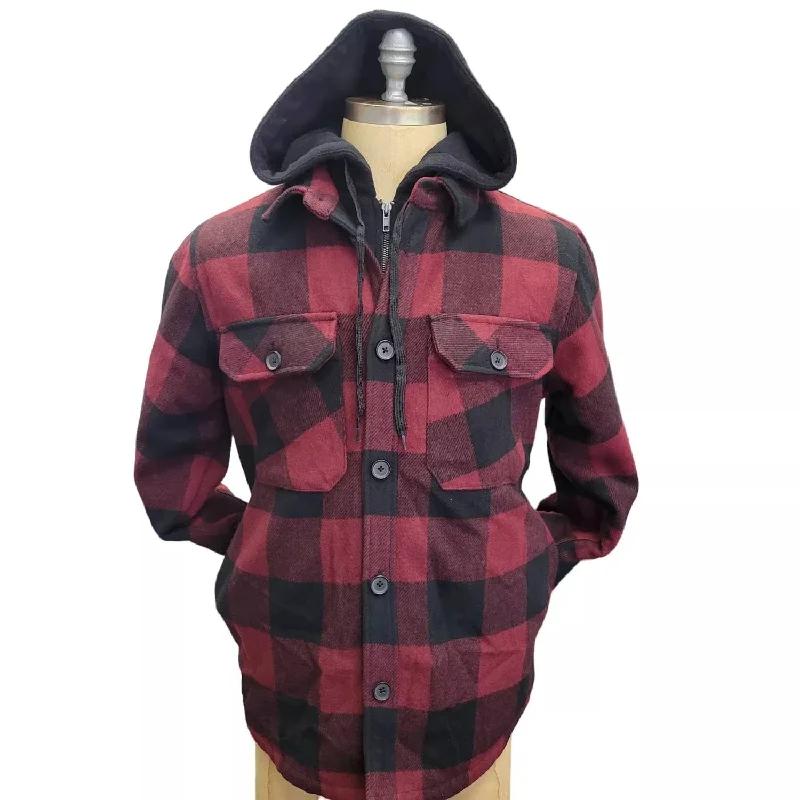 Men coats with a stand - up collar for a sleek and modern lookMen's Sherpa Plaid Jacket In Red