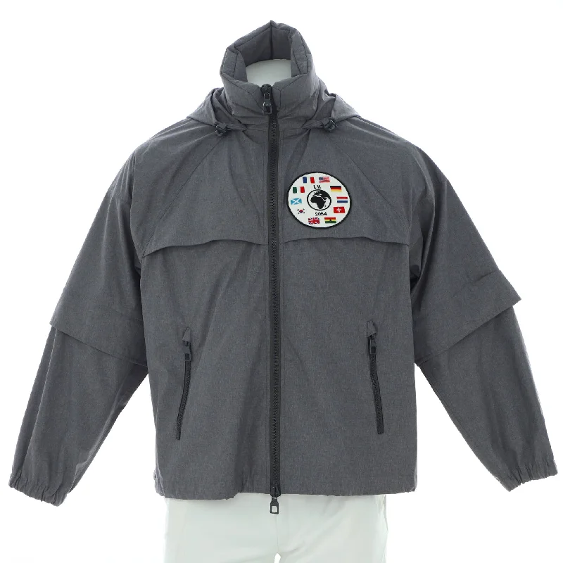 Men coats with a water - resistant finish for light rain and splashesMen's Zip Up Flags Patch Windbreaker Polyester