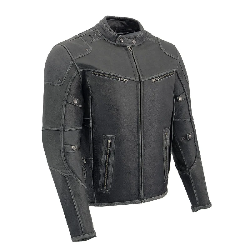 Windbreaker men jackets with UV protection for outdoor activitiesMilwaukee Leather MLM1536 Mens Vintage Distressed Grey Leather Scooter Style Motorcycle Jacket - Reflective Piping