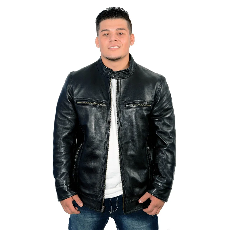 Men jackets with a zip - off sleeves to convert to a vestMilwaukee Leather Men's Cafe Racer Black Premium Lambskin Motorcycle Fashion Leather Jacket SFM1800