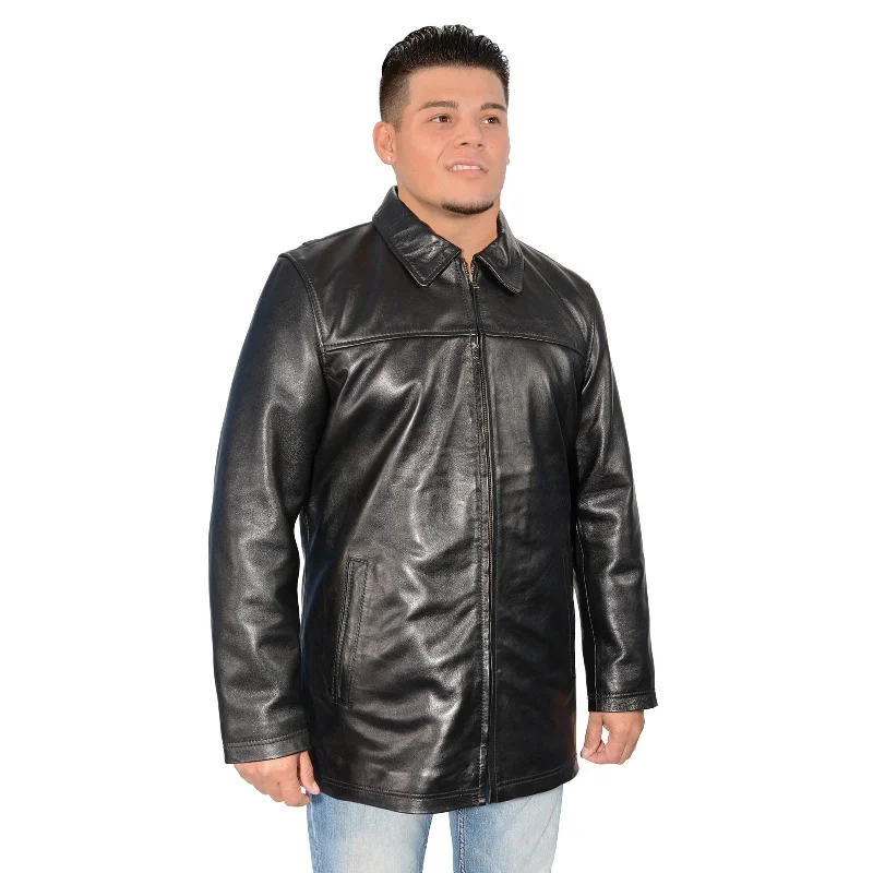 Men jackets with a built - in hood that can be stowed away when not in useMilwaukee Leather SFM1820 Men's Classic 'JD' Black Lambskin Leather Jacket with Zipper Closure