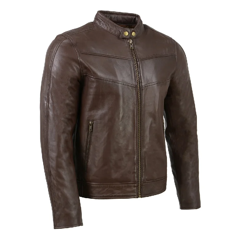 Bomber men jackets with ribbed cuffs for a classic 80s styleMilwaukee Leather SFM1835 Men's Brown ‘Cafe Racer’ Leather Jacket with Snap Button Collar