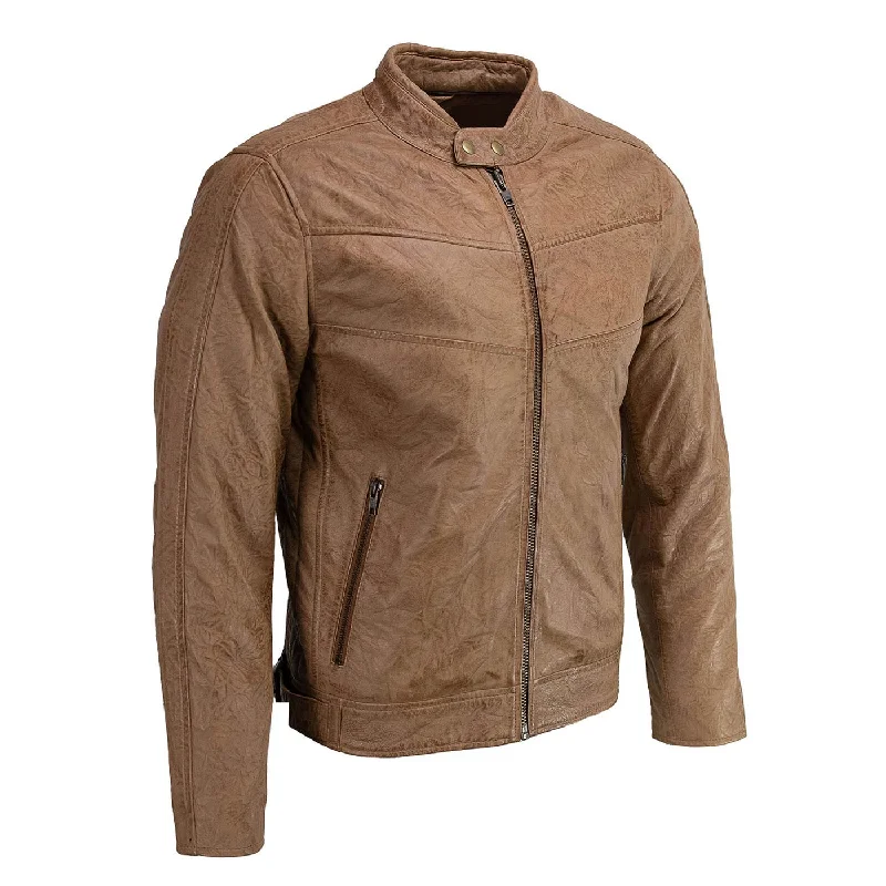 Men jackets with a hidden interior pocket for secure storageMilwaukee Leather SFM1835 Men's Saddle ‘Cafe Racer’ Leather Jacket with Snap Button Collar