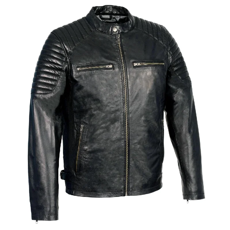 Down - filled men jackets in bright colors for winter fashionMilwaukee Leather SFM1840 Men's 'Quilted' Black Leather Fashion Jacket with Snap Button Collar