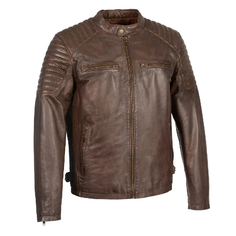 Hooded men jackets with a detachable faux - fur trim for added warmthMilwaukee Leather SFM1840 Men's 'Quilted' Brown Leather Fashion Jacket with Snap Button Collar