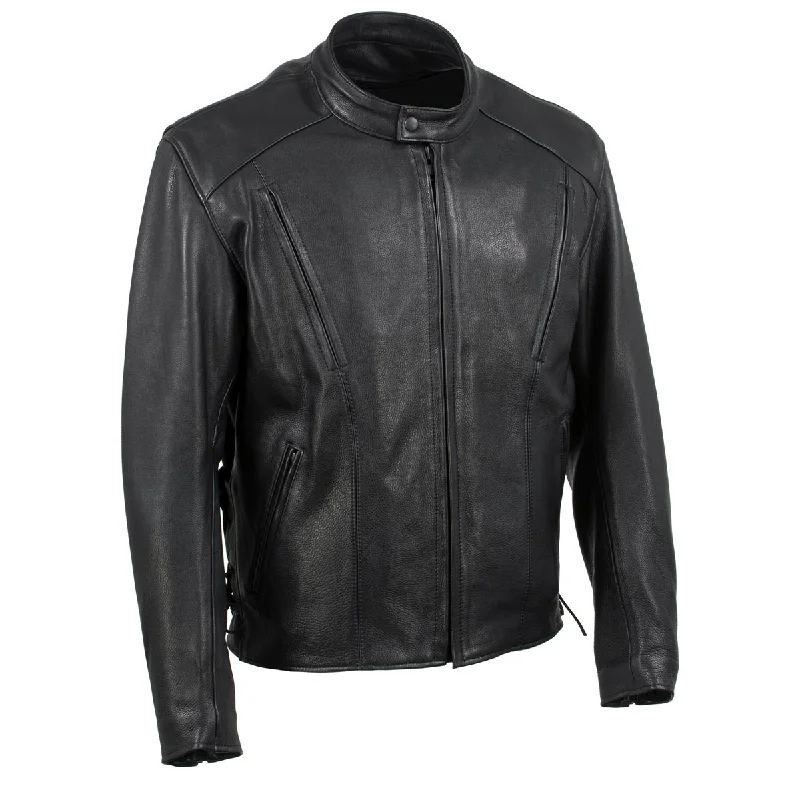 Bomber men jackets with ribbed cuffs for a classic 80s styleMilwaukee Leather USA MADE MLJKM5002 Men's Black 'Air Stream' Vented Premium Leather Motorcycle Jacket with Side Laces