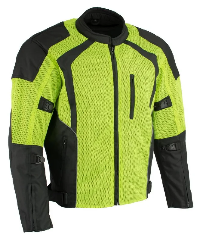 Stretch - fabric men jackets for unrestricted movement during workoutsMilwaukee Leather MPM1793 Green High Vis Armored Mesh Motorcycle Jacket for Men - All Season Biker Jacket