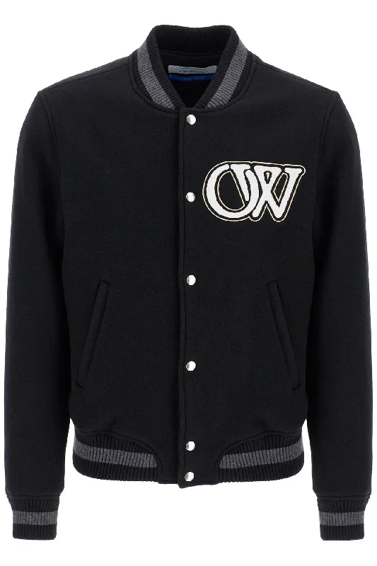 Men coats with a hooded design for added protection against the elementsOff- Men's Embroide Lettering Varsity