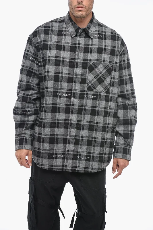 Men coats with a drawstring waist for a customizable fitOff-White Padded Overshirt with Check Motif