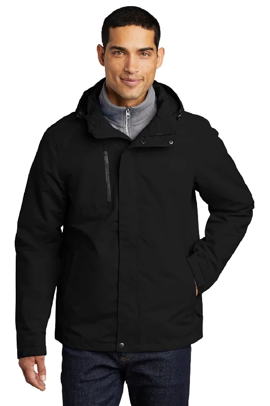 Checkered men jackets in a plaid pattern for a preppy appearancePort Authority Mens All Conditions Waterproof Full Zip Hooded Jacket - Black