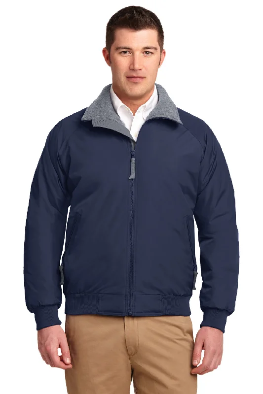 Bomber men jackets with ribbed cuffs for a classic 80s stylePort Authority Mens Challenger Wind & Water Resistant Full Zip Jacket - True Navy Blue/Heather Grey